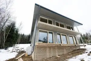 Alone wooden country house in snowy mountains. Soul weekends. Life without neighbors.